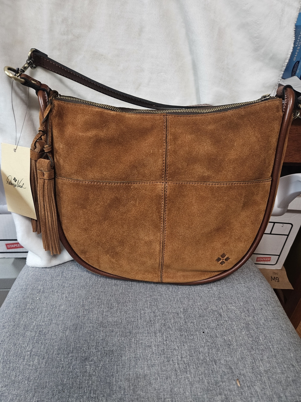Beautiful Patricia Nash Suede Tassel Hobo Bag in Cognac Brown NWT - Picture 7 of 16